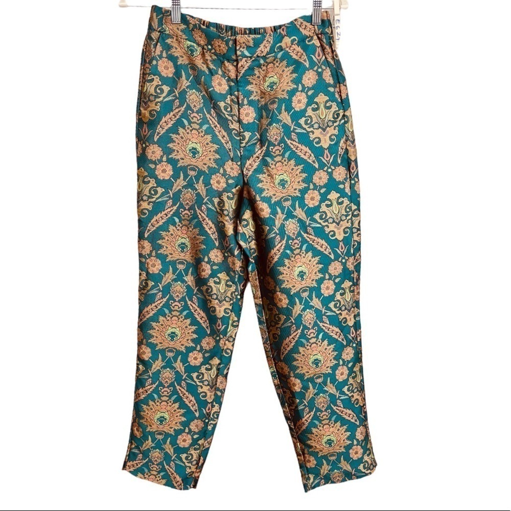 Maeve Anthropologie Green jacquard pant size extra small xs